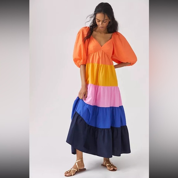 FARM Rio Dresses & Skirts - FARM Rio Orange Yellow Tiered Maxi Sundress XXS